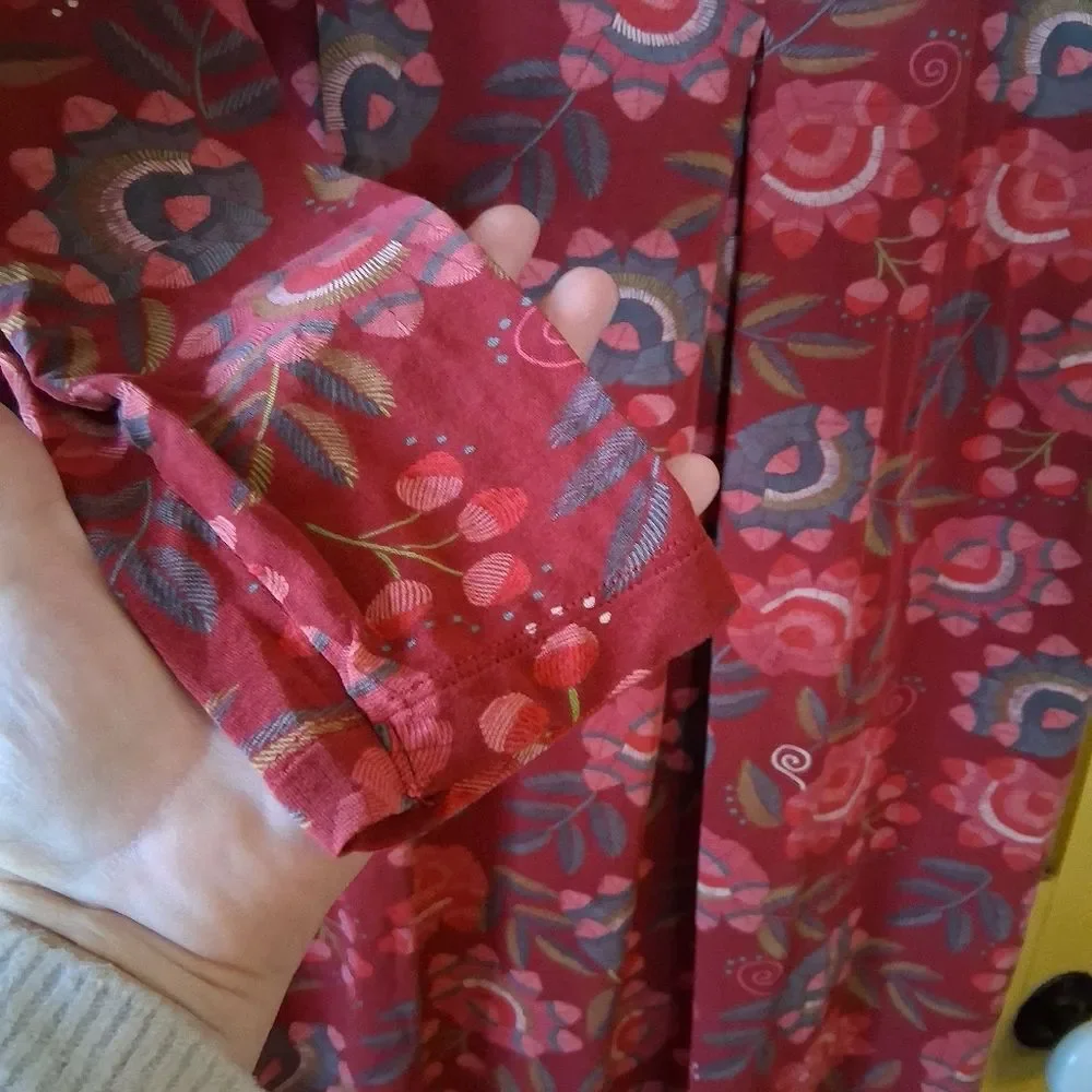 Gudrun Sjoden Vibrant Abstract Floral Burgundy Red Long Sleeve Dress - Picture 5 of 12